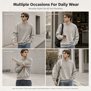 Wholesale 420G Heavyweight Vintage Washed Sweatshirt 100% Cotton Crewneck Loose Fit <b>Men</b> Women Streetwear OEM Supplier Top - Product Image 2