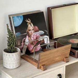 Wooden <b>Record</b> Storage <b>Rack</b> Solid Wood Desktop Display Organizer For Albums <b>Records</b> Decorative Items Multipurpose - Product Image 1