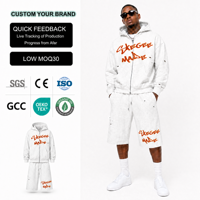 Ensemble de survêtement unisexe en molleton bouclette personnalisé avec short et sweat à capuche double fermeture éclair, orné de strass et de perles, pour homme