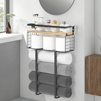 Petit Ensemble Porte-Serviettes Vertical Mural en Bois pour Salle de Bain avec Rangement Porte-Serviettes de Toilette et Décoration Murale pour Petits Espaces
