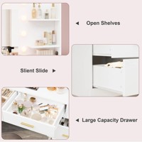 Table de toilette moderne en bois blanc et or avec miroir amovible et panneau en MDF pour appartement et chambre d'hôtel