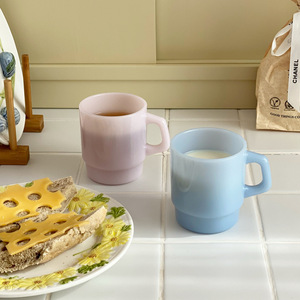 Tasses empilables au design français vintage, tasses à eau créatives et simples en verre teinté avec poignée pour la maison - Product Image 6
