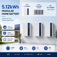 SAMAS Batería de Pared LiFePO4 de 5.12kWh 51.2V 100Ah, Sistema de Almacenamiento de Energía para el Hogar, 8000 Ciclos, Certificación CE y UL, 5 Años de Garantía