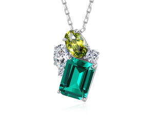 Collier en argent sterling S925 avec émeraude pour femme, personnalisable en cuivre, adapté aux soirées et autres occasions - Product Image 1