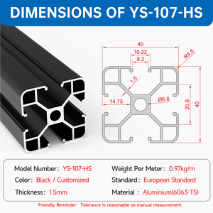 Hồ Sơ đùn nhôm công nghiệp nhẹ 4040 t-slot Bạc và đen <span class=keywords><strong>anodized</strong></span> cung cấp dịch vụ xử lý bổ sung - Product Image 3
