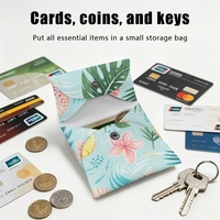 Porte-cartes et porte-monnaie pliable réutilisable en PU, motif tropical ananas et coquillage, pour cartes, pièces et espèces