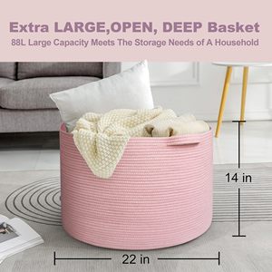 Panier de rangement pour jouets d'enfants, panier en corde tressée pour couvertures de chambre d'enfant avec poignées, organisateur pour peluches et panier pour jouets de chien - Product Image 3