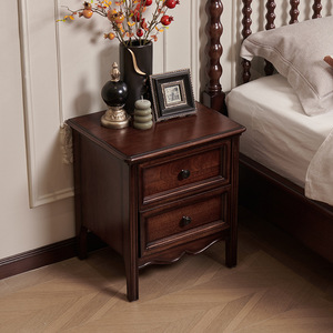 French Style Solid Wood Nightstand With Drawer And <b>Shelf</b> Mahogany Classic Bedroom Storage Furniture - Product Image 2