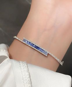Xinfly Luxury Sapphire Natural Diamond Square & Round Cut 18k Pure Gold <b>Bangle</b> <b>Bracelet</b> - Product Image 2