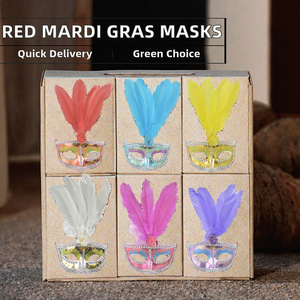 Máscara de Fiesta Divertida de Plástico Estilo Veneciano con <span class=keywords><strong>Plumas</strong></span> de Pavo para Disfraces, Carnaval, Mascarada, Suministros para Fiestas, Decoración Navideña - Product Image 2