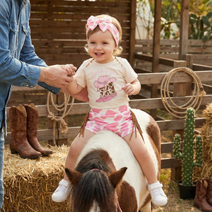 Conjunto de Boutique para Bebé, Mono de Manga Corta con Estampado Vaquero, Pantalones Cortos con Borlas, Diadema, <span class=keywords><strong>Traje</strong></span> para el Primer Cumpleaños de Niña para Sesión de Fotos - Product Image 5
