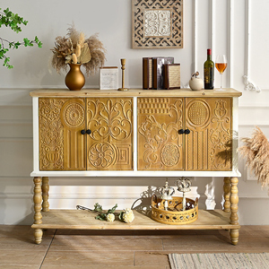 Buffet moderne en bois massif blanc avec étagère, meuble de rangement pour salle à manger, idéal pour la maison et l'hôtellerie - Product Image 4