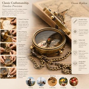 Boussole solaire nautique ALFA NAUTICAL en laiton avec boîte en bois, cadran analogique pliable de 2 pouces, porte-clés portable pour la navigation en extérieur - Product Image 5