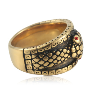 Snake <b>Ring</b> Stainless Steel Gold <b>Black</b> Two Tone Animal Design <b>Men</b> Punk Style Party Jewelry 24042 - Product Image 4