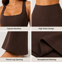 Conjunto de Yoga Personalizado para Mujer, Top Corto con Cuello Cuadrado y Pantalones de Yoga con Corte Acampanado, Ropa Deportiva para Gimnasio, Conjunto de Yoga de Dos Piezas