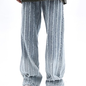 Pantalones Vaqueros Anchos de Mezclilla para Hombre, Jeans de Pierna Ancha Azul Claro con Detalles Verticales para Moda Casual Urbana - Product Image 2