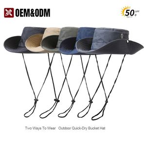 Bucket Hat Customized Embroidery Logo Casual Outdoor Summer Use Fisherman's Hat with Chin Rope Wide Edge <b>Sunscreen</b> Fisherman Hat - Product Image 1