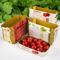 Boîte d'emballage de fruits en carton écologique en forme de bateau doré pour cerises, bleuets, tomates, fraises, plateau alimentaire en papier jetable