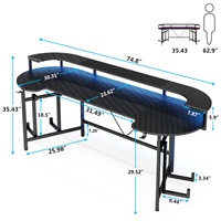 Bureau de jeu LED Tribesigns de 75 pouces avec étagère pour moniteur, grand bureau pour joueurs, bureau d'ordinateur PC LED, table de jeu ergonomique noire