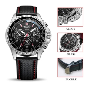 Montres à quartz pour hommes <span class=keywords><strong>Megir</strong></span> 1010 à bas <span class=keywords><strong>prix</strong></span>, Reloj Montres Homme, bracelet en cuir de luxe, <span class=keywords><strong>montre</strong></span> étanche pour homme, cadeau pour homme, Uhr - Product Image 3
