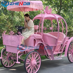 Pink Electric Princess Carriage With Floral Iron Art Tassel Awning For Wedding Scenic Sightseeing - Product Image 4