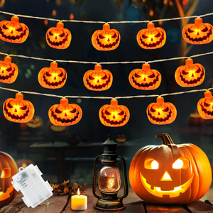 Guirlande lumineuse citrouille d'Halloween YN, alimentée par piles, étanche IP44, lumières LED orange féériques pour fête d'Halloween, patio, décoration intérieure - Product Image 1