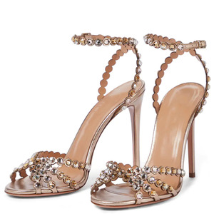 Sandali Estivi da Donna di <span class=keywords><strong>Marca</strong></span> con Punta Tonda, Tacco Alto, Decorati con Strass, Tomaia in Pelle Sintetica, Tacco a Spillo, Taglie Grandi - Product Image 5