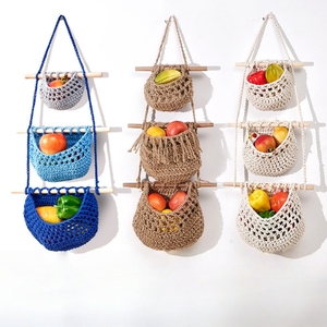 Juego de 3 Bolsas de Almacenamiento de Frutas y Verduras de Tres Niveles, Tejidas a Mano, Vintage, Desmontables, para Cocina y Sala de Estar - Product Image 5