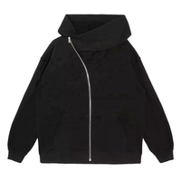 Veste en polaire à fermeture éclair sur mesure de haute qualité en gros OEM, sweat à capuche sans cordon de serrage, sweat à capuche à fermeture éclair noir pour hommes