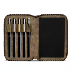 Étui de transport vintage en cuir pleine fleur fait main pour carnet de voyage, trousse à fermeture éclair, organiseur de stylos pour l'école - Product Image 2