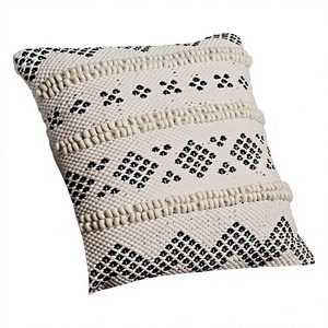 Bohemian Wool Cushion Cover Handwoven Black <b>White</b> Geometric Throw Pillow Indoor Outdoor Decorative Pillow Non-Toxic Removable - Product Image 1