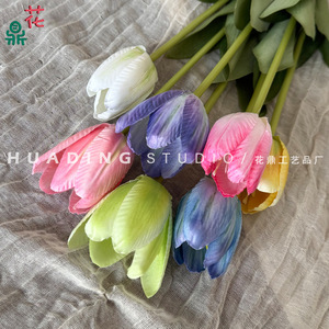 Bouquet de tulipes en soie multicolores HuaDing Studio, mi-ouvertes, décoration de mariage, fleurs artificielles faites à la main - Product Image 2