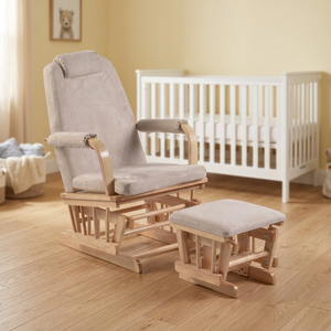 Venta al por mayor muebles de madera para guardería madera natural con cojines de microfibra marfil silla Nórdica - Product Image 1