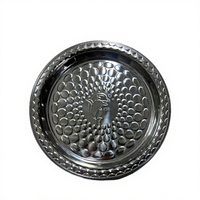Assiette à fond plat en acier inoxydable de style américain, écologique, avec motif en relief, plateau épais pour aliments et fruits, incrustation dorée gravée