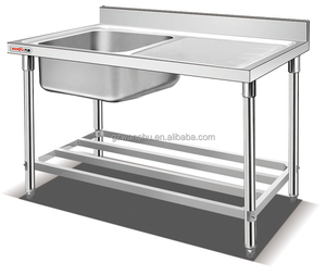 Meja Kerja Dapur Stainless Steel untuk Industri Restoran, Wastafel Tunggal/Ganda dengan Rak Bawah - Product Image 3