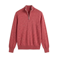 Pull d'hiver pour homme personnalisé OEM, col montant zippé, anti-plis, en maille fine mélangée rouge rosé, manches longues, style luxe discret