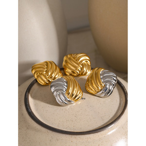Knot <b>Stud</b> <b>Earrings</b> 18k Gold Stainless Steel Geometric Design Everyday Wear Jewelry - Product Image 3