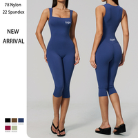 Combinaison de yoga une pièce sans manches à col carré pour femme, effet push-up, moulante, longueur midi, en nylon et élasthanne, pour entraînement et fitness