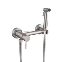 Sistema de ducha monomando de acero inoxidable 304 cepillado con rociador de lluvia, pistola pulverizadora para bidé, válvula de cerámica, montaje en pared para baño, 2 orificios, moderno