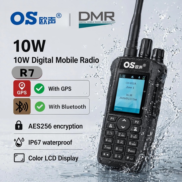 DMR 10W Two Way Radio for GPS AES256 Encryption LCD Screen Keypad Long Range IP68 Waterproof Walkie Talkie R7 2000-2500mAh
