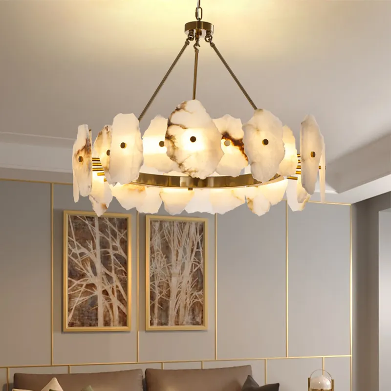 Modern light luxury living room natural marble chandelier Nordic simple bedroom dining room study creative designer marble lamp