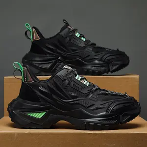 पुरुषों के लिए हाई सोल वाले काले फ्लैट डैड स्नीकर्स जूते टेनिस एथलेटिक क्रॉस ट्रेनिंग जूते