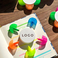 Stylo surligneur de tournesol en forme de pétale à cinq couleurs marqueur coloré avec impression de logo personnalisé stylo promotionnel en gros
