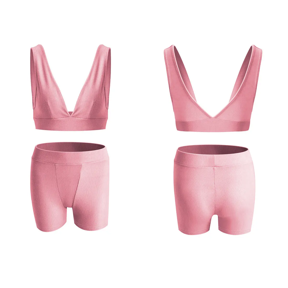 Custom Lounge Wear Comfy Cotton Ribbed Jersey Loungewear Women Sets Pink Skims Lounge Wear 2 Piece Set Women Clothing 2023