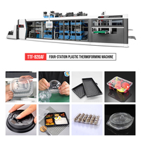 Volledig automatische vierstationse machine voor het maken van plastic voedselafdekkingen en blisterverpakkingen onder vacuüm, geschikt voor PS, PP, PVC, PLA en PET.