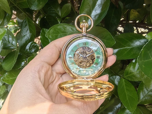 Wholesale <b>Automatic</b> Gold <b>Skeleton</b> Mechanical Pocket <b>Watch</b> Hollowed Out Carving Cover Roman Numeral with Chain - Product Image 6