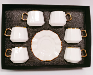Juego de tazas de té y platillo de hueso de china, juego de tazas de café árabe con borde dorado - Product Image 3