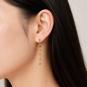 Boucles d'oreilles pendantes multicolores en zircon, acier inoxydable plaqué or 14 carats sous vide, longue chaîne linéaire, bijoux - Product Image 5