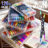 Stylo marqueur à double tête et double couleur avec paillettes, 120 couleurs, pointe souple, encre permanente, stylo à dessin à séchage rapide, OEM&ODM