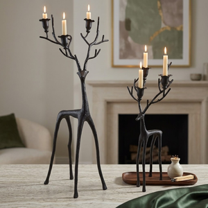 Candelabro Minimalista de <span class=keywords><strong>Hierro</strong></span> Negro con Forma de Ciervo, Portavelas Decorativo para Mesa, Soporte para Velas Cónicas con Astas de Ciervo, para Decoración Navideña del Hogar - Product Image 2